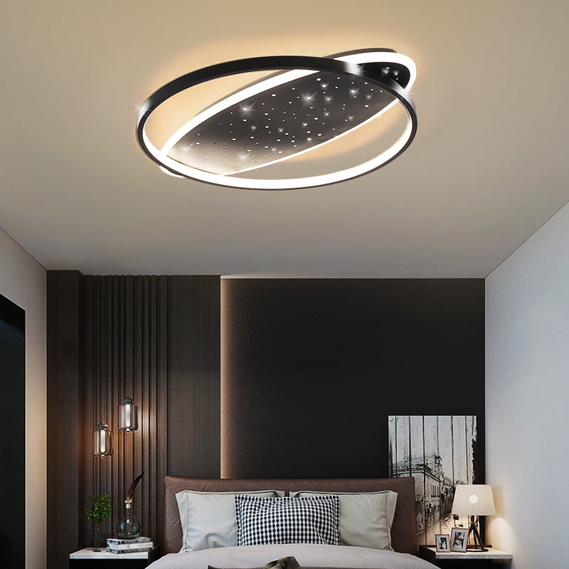 Metallic Oval and Circular Flush Mount Lamp Modern LED Flush Ceiling Light in Black Black A Clearhalo 'Ceiling Lights' 'Close To Ceiling Lights' 'Close to ceiling' 'Flush mount' Lighting' 1694643