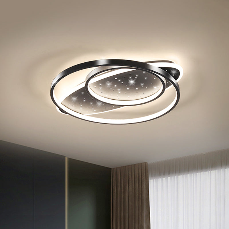 Metallic Oval and Circular Flush Mount Lamp Modern LED Flush Ceiling Light in Black Black B Clearhalo 'Ceiling Lights' 'Close To Ceiling Lights' 'Close to ceiling' 'Flush mount' Lighting' 1694647