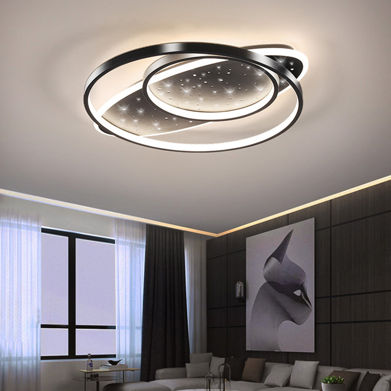 Metallic Oval and Circular Flush Mount Lamp Modern LED Flush Ceiling Light in Black Clearhalo 'Ceiling Lights' 'Close To Ceiling Lights' 'Close to ceiling' 'Flush mount' Lighting' 1694648