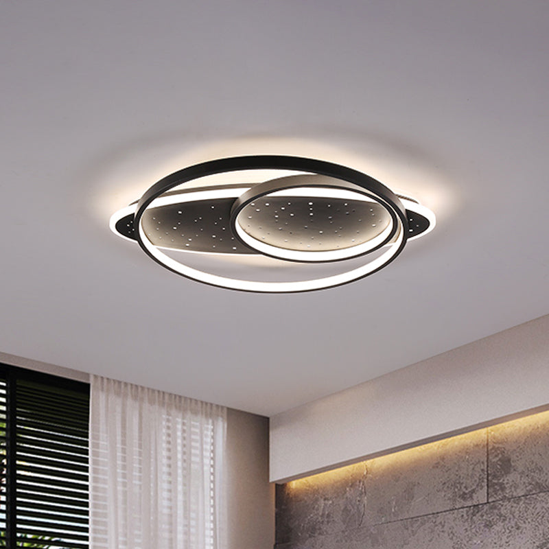 Metallic Oval and Circular Flush Mount Lamp Modern LED Flush Ceiling Light in Black Clearhalo 'Ceiling Lights' 'Close To Ceiling Lights' 'Close to ceiling' 'Flush mount' Lighting' 1694649