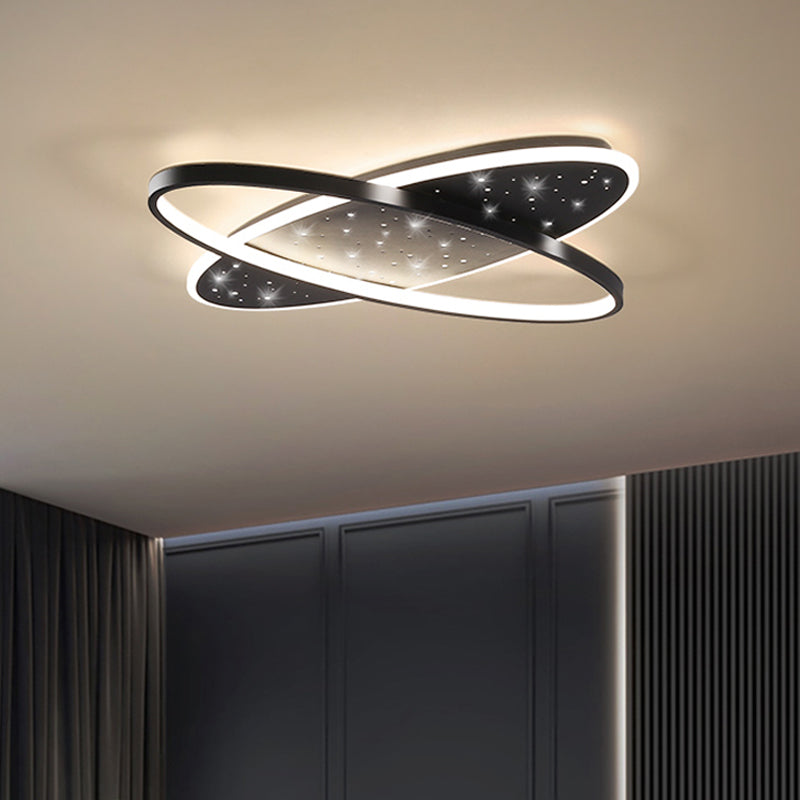 Metallic Oval and Circular Flush Mount Lamp Modern LED Flush Ceiling Light in Black Black C Clearhalo 'Ceiling Lights' 'Close To Ceiling Lights' 'Close to ceiling' 'Flush mount' Lighting' 1694652