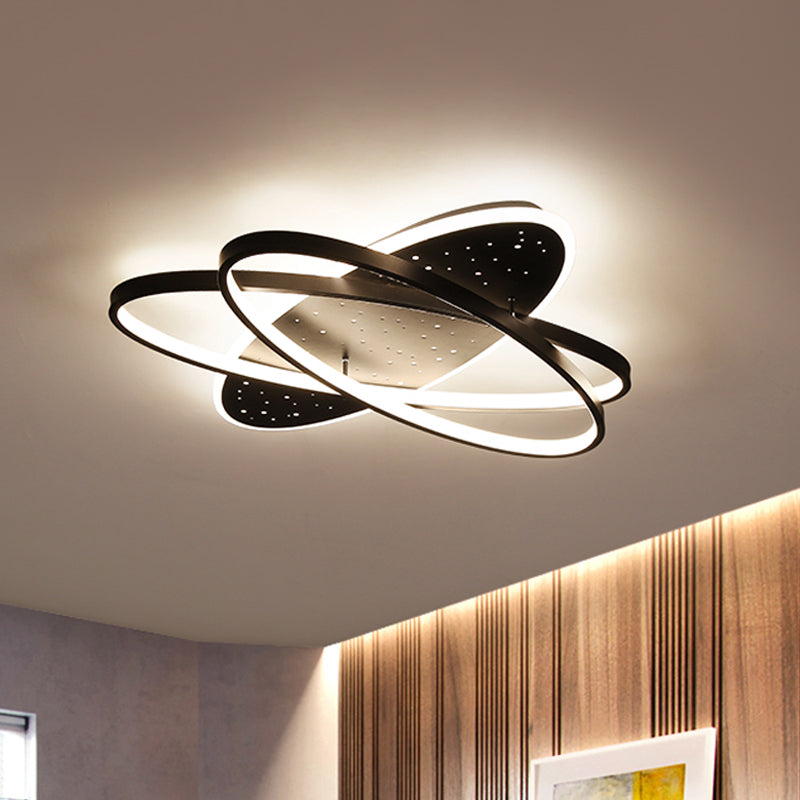 Metallic Oval and Circular Flush Mount Lamp Modern LED Flush Ceiling Light in Black Black D Clearhalo 'Ceiling Lights' 'Close To Ceiling Lights' 'Close to ceiling' 'Flush mount' Lighting' 1694657