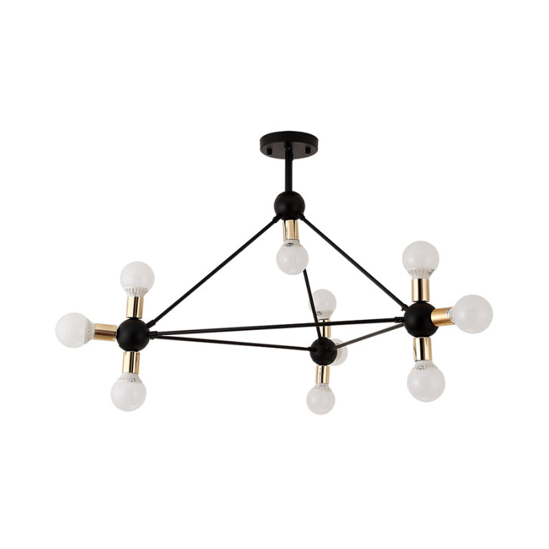 Naked Bulb Semi Flush Light Contemporary Metal 10 Lights Black Semi Flush Ceiling Light Clearhalo 'Ceiling Lights' 'Chandeliers' 'Modern Chandeliers' 'Modern' Lighting' 169466