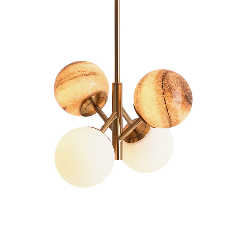 Brass Ball Hanging Lamp Kit Cartoon 4 Heads Multicoloured Glass Ceiling Pendant with Straight Arm Clearhalo 'Ceiling Lights' 'Chandeliers' 'Glass shade' 'Glass' 'Pendant Lights' Lighting' 1694663