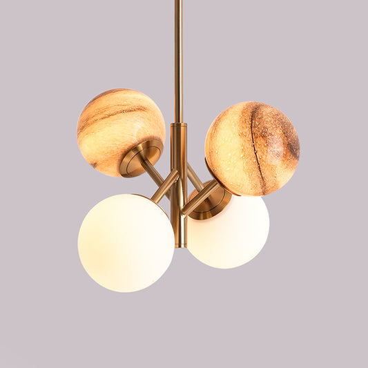 Brass Ball Hanging Lamp Kit Cartoon 4 Heads Multicoloured Glass Ceiling Pendant with Straight Arm Clearhalo 'Ceiling Lights' 'Chandeliers' 'Glass shade' 'Glass' 'Pendant Lights' Lighting' 1694664