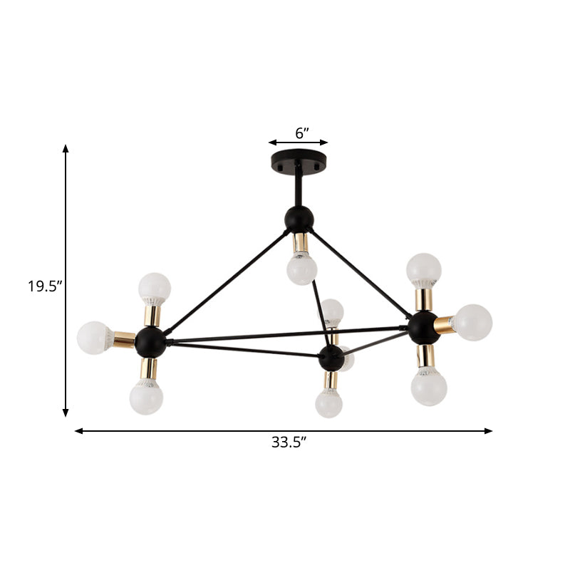 Naked Bulb Semi Flush Light Contemporary Metal 10 Lights Black Semi Flush Ceiling Light Clearhalo 'Ceiling Lights' 'Chandeliers' 'Modern Chandeliers' 'Modern' Lighting' 169467