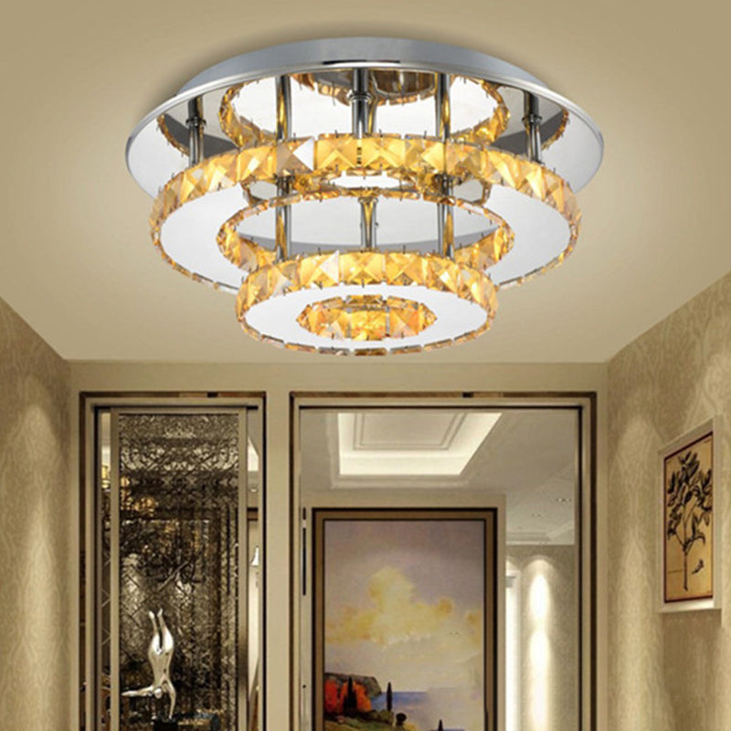 Beveled Crystal Loop Flush Mount Fixture Modernity 8"/12" Width Stainless-Steel LED Ceiling Light Clearhalo 'Ceiling Lights' 'Close To Ceiling Lights' 'Close to ceiling' 'Flush mount' Lighting' 1694675