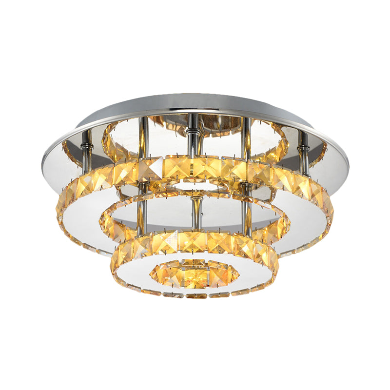 Beveled Crystal Loop Flush Mount Fixture Modernity 8"/12" Width Stainless-Steel LED Ceiling Light Clearhalo 'Ceiling Lights' 'Close To Ceiling Lights' 'Close to ceiling' 'Flush mount' Lighting' 1694676