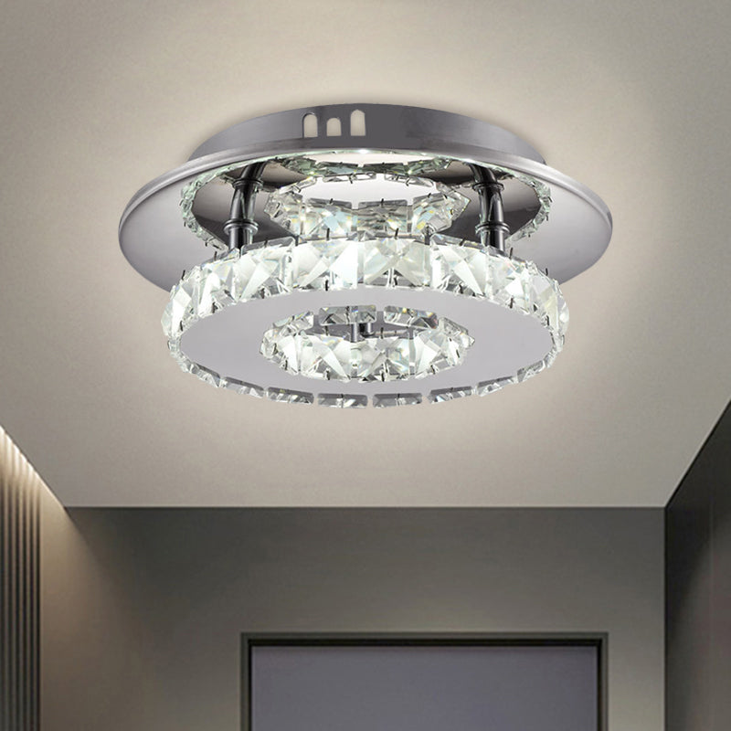 Beveled Crystal Loop Flush Mount Fixture Modernity 8"/12" Width Stainless-Steel LED Ceiling Light Stainless-Steel 8" Clearhalo 'Ceiling Lights' 'Close To Ceiling Lights' 'Close to ceiling' 'Flush mount' Lighting' 1694678