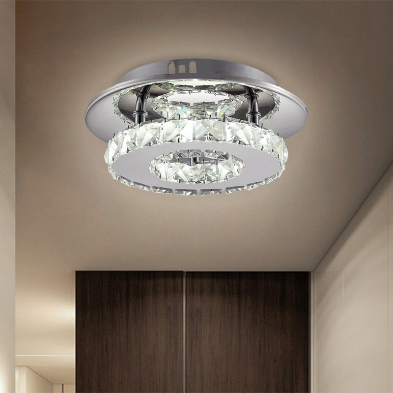 Beveled Crystal Loop Flush Mount Fixture Modernity 8"/12" Width Stainless-Steel LED Ceiling Light Clearhalo 'Ceiling Lights' 'Close To Ceiling Lights' 'Close to ceiling' 'Flush mount' Lighting' 1694679