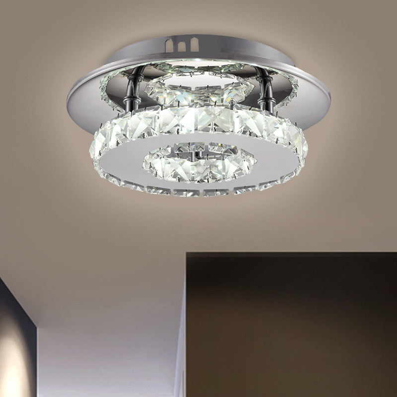 Beveled Crystal Loop Flush Mount Fixture Modernity 8"/12" Width Stainless-Steel LED Ceiling Light Clearhalo 'Ceiling Lights' 'Close To Ceiling Lights' 'Close to ceiling' 'Flush mount' Lighting' 1694680