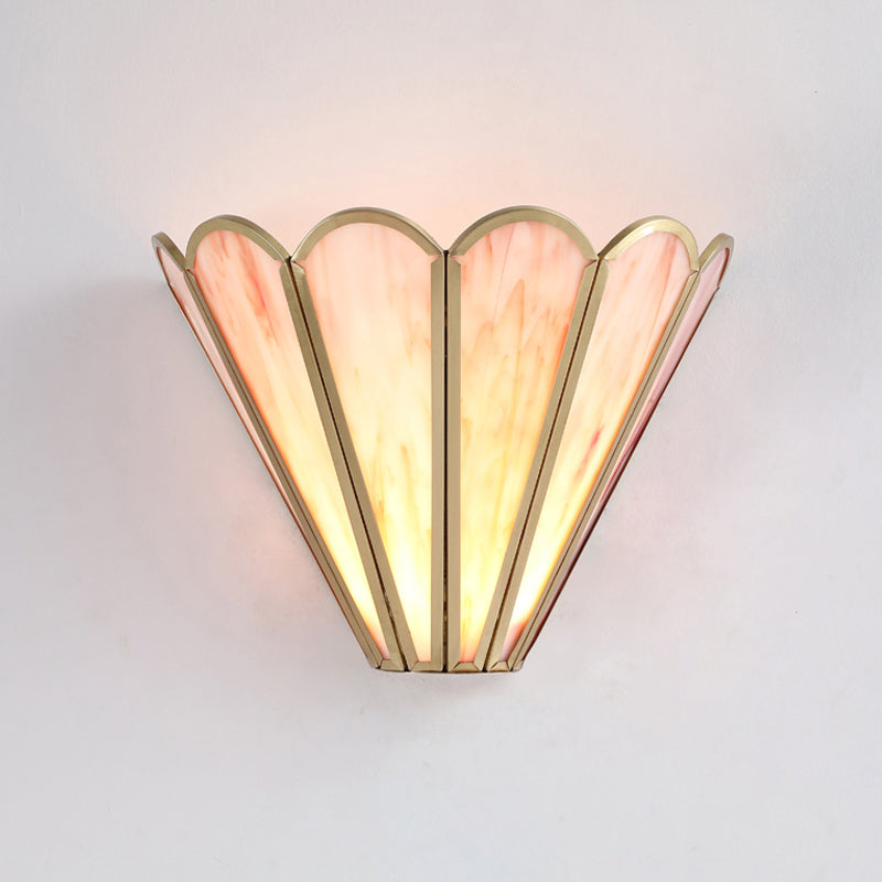 Brass Badminton Wall Light Fixture Cartoon 1-Light Pink Glass Wall Mount Lamp for Living Room Clearhalo 'Wall Lamps & Sconces' 'Wall Lights' Lighting' 1694693