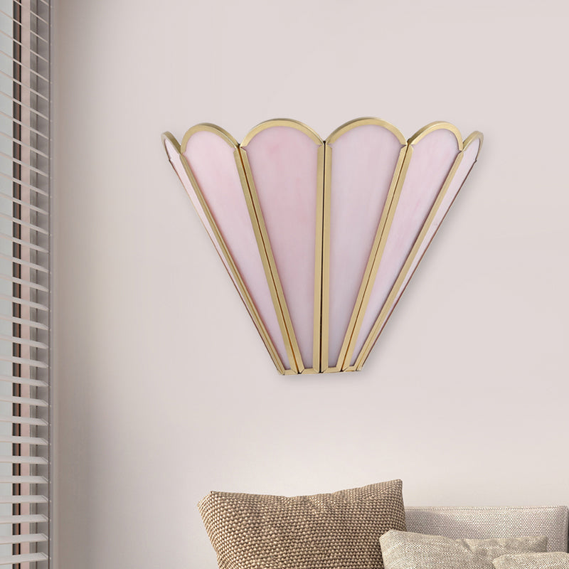 Brass Badminton Wall Light Fixture Cartoon 1-Light Pink Glass Wall Mount Lamp for Living Room Pink B Clearhalo 'Wall Lamps & Sconces' 'Wall Lights' Lighting' 1694695