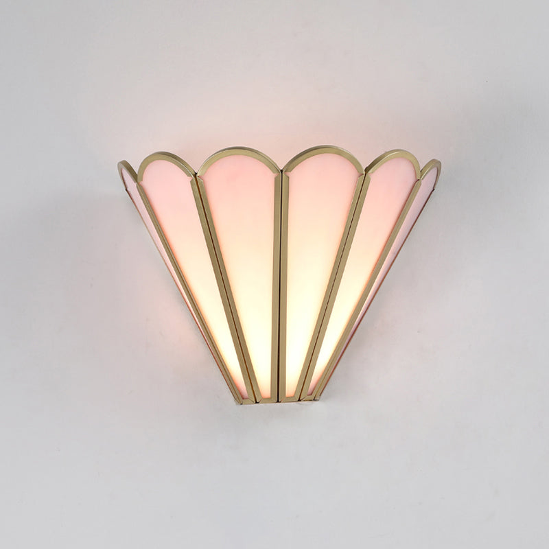 Brass Badminton Wall Light Fixture Cartoon 1-Light Pink Glass Wall Mount Lamp for Living Room Clearhalo 'Wall Lamps & Sconces' 'Wall Lights' Lighting' 1694698