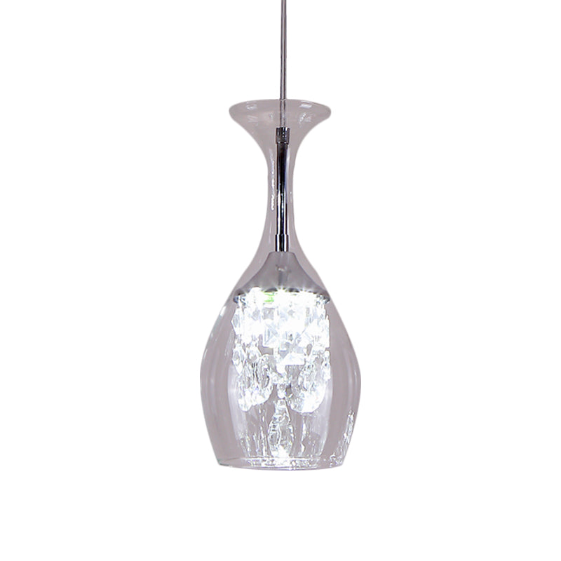 Wine Glass Ceiling Pendant Modern Clear Glass Living Room LED Hanging Lamp Kit in Warm/White Light with Inner Crystal Shade Clearhalo 'Ceiling Lights' 'Modern Pendants' 'Modern' 'Pendant Lights' 'Pendants' Lighting' 1694729