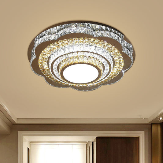 Modernism Floral Ceiling Flush Mount Crystal Block LED Parlor Flushmount in Chrome, Warm/White Light Clearhalo 'Ceiling Lights' 'Close To Ceiling Lights' 'Close to ceiling' 'Flush mount' Lighting' 1694736