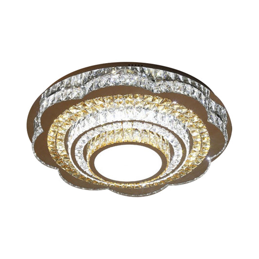 Modernism Floral Ceiling Flush Mount Crystal Block LED Parlor Flushmount in Chrome, Warm/White Light Clearhalo 'Ceiling Lights' 'Close To Ceiling Lights' 'Close to ceiling' 'Flush mount' Lighting' 1694737