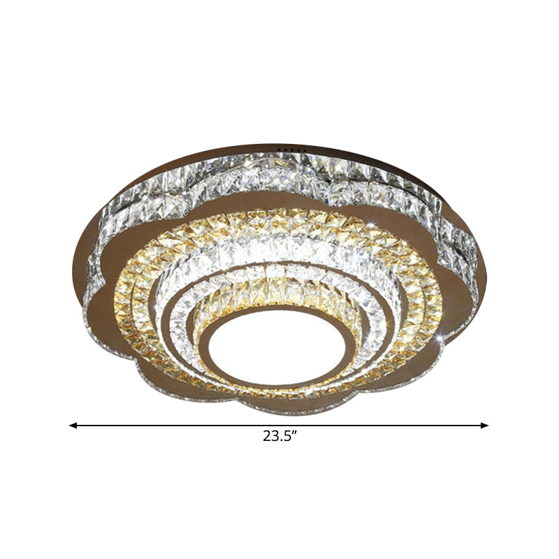 Modernism Floral Ceiling Flush Mount Crystal Block LED Parlor Flushmount in Chrome, Warm/White Light Clearhalo 'Ceiling Lights' 'Close To Ceiling Lights' 'Close to ceiling' 'Flush mount' Lighting' 1694738