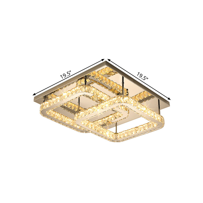 Square Cut Crystal Semi Flush Simple 19.5"/23.5" Width LED Chrome Close to Ceiling Lighting in Warm/White Light Clearhalo 'Ceiling Lights' 'Close To Ceiling Lights' 'Close to ceiling' 'Semi-flushmount' Lighting' 1694742