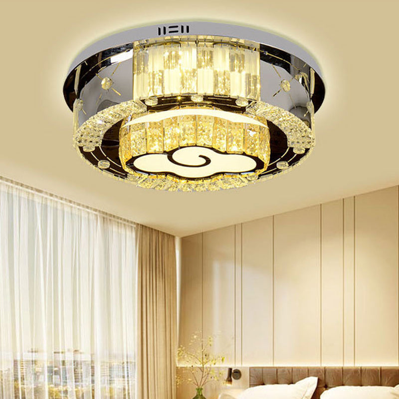 Simple Flower/Cloud Ceiling Lamp Clear Crystal LED Bedroom Flush Mount Light Fixture in Stainless-Steel with Round Design Clear B Clearhalo 'Ceiling Lights' 'Close To Ceiling Lights' 'Close to ceiling' 'Flush mount' Lighting' 1694780