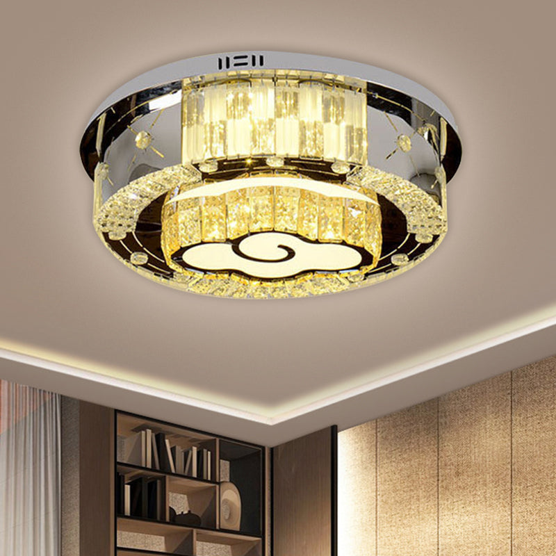 Simple Flower/Cloud Ceiling Lamp Clear Crystal LED Bedroom Flush Mount Light Fixture in Stainless-Steel with Round Design Clearhalo 'Ceiling Lights' 'Close To Ceiling Lights' 'Close to ceiling' 'Flush mount' Lighting' 1694781