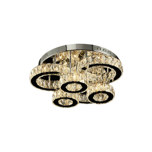 Contemporary LED Ceiling Lighting Chrome Circles Semi-Flush Mount with Crystal Block Shade in Warm/White Light Clearhalo 'Ceiling Lights' 'Close To Ceiling Lights' 'Close to ceiling' 'Semi-flushmount' Lighting' 1694801