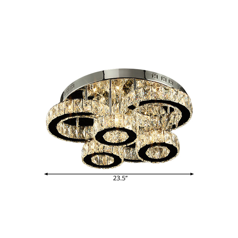 Contemporary LED Ceiling Lighting Chrome Circles Semi-Flush Mount with Crystal Block Shade in Warm/White Light Clearhalo 'Ceiling Lights' 'Close To Ceiling Lights' 'Close to ceiling' 'Semi-flushmount' Lighting' 1694802