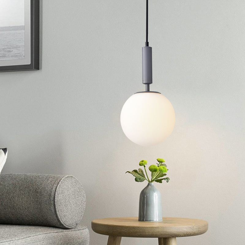 Globe Milk Glass Hanging Lighting Modern 1-Head Black/Grey/White Pendant Light for Study Room Grey Clearhalo 'Ceiling Lights' 'Close To Ceiling Lights' 'Glass shade' 'Glass' 'Pendant Lights' 'Pendants' Lighting' 1694803