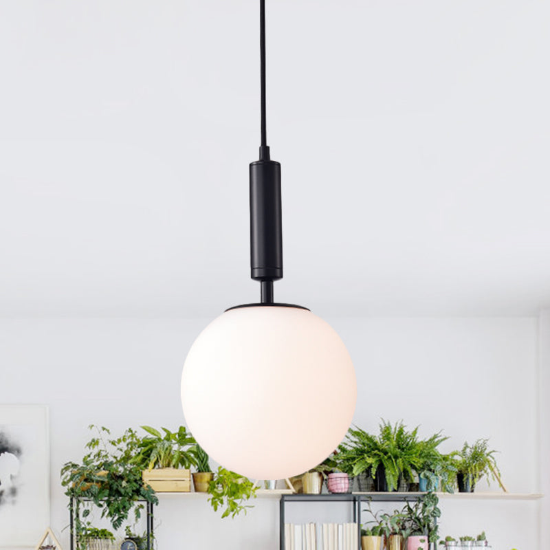 Globe Milk Glass Hanging Lighting Modern 1-Head Black/Grey/White Pendant Light for Study Room Black Clearhalo 'Ceiling Lights' 'Close To Ceiling Lights' 'Glass shade' 'Glass' 'Pendant Lights' 'Pendants' Lighting' 1694811