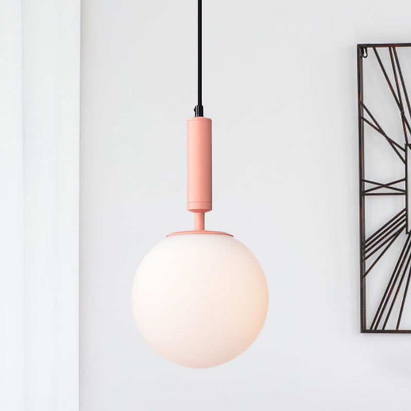Globe Milk Glass Hanging Lighting Modern 1-Head Black/Grey/White Pendant Light for Study Room Pink Clearhalo 'Ceiling Lights' 'Close To Ceiling Lights' 'Glass shade' 'Glass' 'Pendant Lights' 'Pendants' Lighting' 1694815