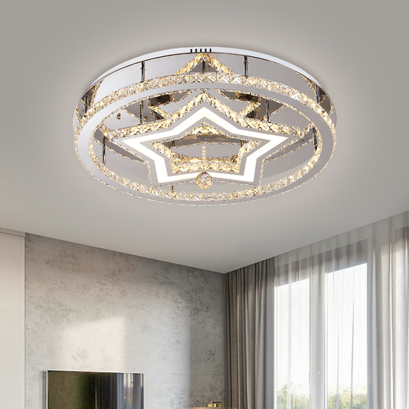 Dining Room LED Flush Mount Light Fixture Modern Stainless-Steel Ceiling Lamp with Star Crystal Shade Stainless-Steel Clearhalo 'Ceiling Lights' 'Close To Ceiling Lights' 'Close to ceiling' 'Semi-flushmount' Lighting' 1694827