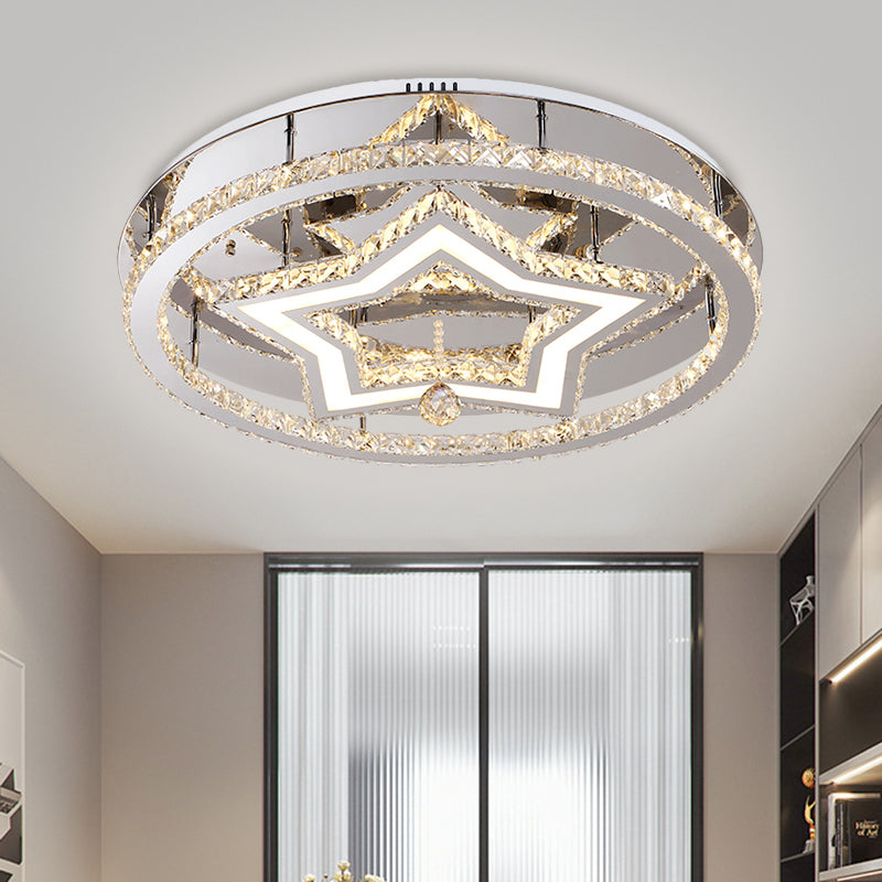 Dining Room LED Flush Mount Light Fixture Modern Stainless-Steel Ceiling Lamp with Star Crystal Shade Clearhalo 'Ceiling Lights' 'Close To Ceiling Lights' 'Close to ceiling' 'Semi-flushmount' Lighting' 1694828