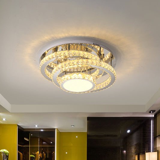 Circular Bedroom Semi Mount Lighting Faceted Crystal LED Simplicity Ceiling Flush in Chrome, Warm/White Light Chrome Clearhalo 'Ceiling Lights' 'Close To Ceiling Lights' 'Close to ceiling' 'Semi-flushmount' Lighting' 1694835