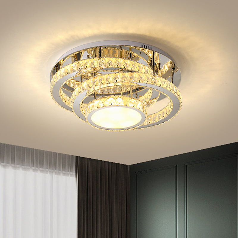 Circular Bedroom Semi Mount Lighting Faceted Crystal LED Simplicity Ceiling Flush in Chrome, Warm/White Light Clearhalo 'Ceiling Lights' 'Close To Ceiling Lights' 'Close to ceiling' 'Semi-flushmount' Lighting' 1694836