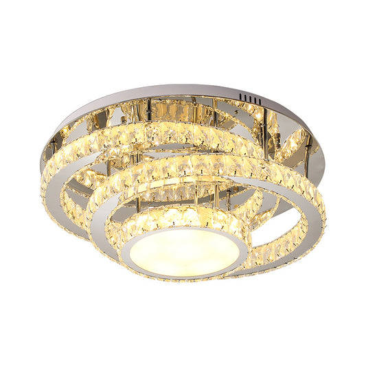 Circular Bedroom Semi Mount Lighting Faceted Crystal LED Simplicity Ceiling Flush in Chrome, Warm/White Light Clearhalo 'Ceiling Lights' 'Close To Ceiling Lights' 'Close to ceiling' 'Semi-flushmount' Lighting' 1694837