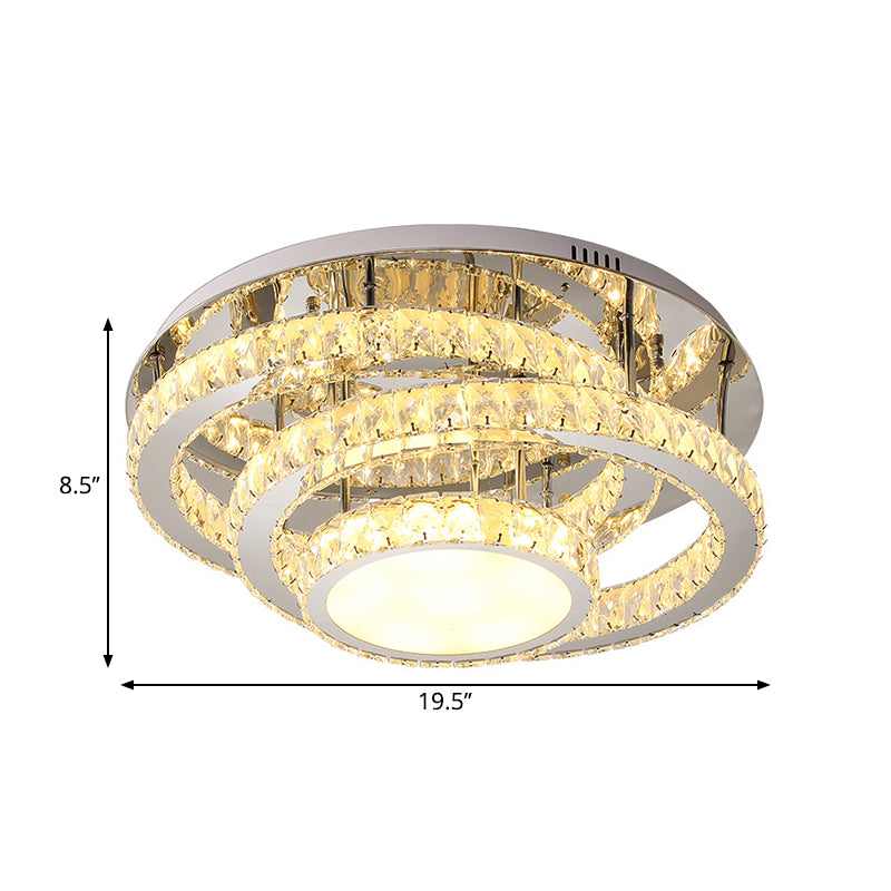 Circular Bedroom Semi Mount Lighting Faceted Crystal LED Simplicity Ceiling Flush in Chrome, Warm/White Light Clearhalo 'Ceiling Lights' 'Close To Ceiling Lights' 'Close to ceiling' 'Semi-flushmount' Lighting' 1694838