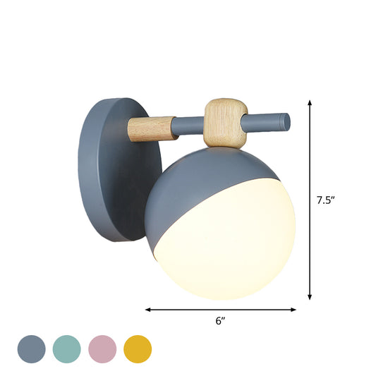 White Glass Globe Wall Mount Nordic 1 Light Wall Light Fixture with Adjustable Shade in Grey/Pink/Yellow Clearhalo 'Wall Lamps & Sconces' 'Wall Lights' Lighting' 1694842