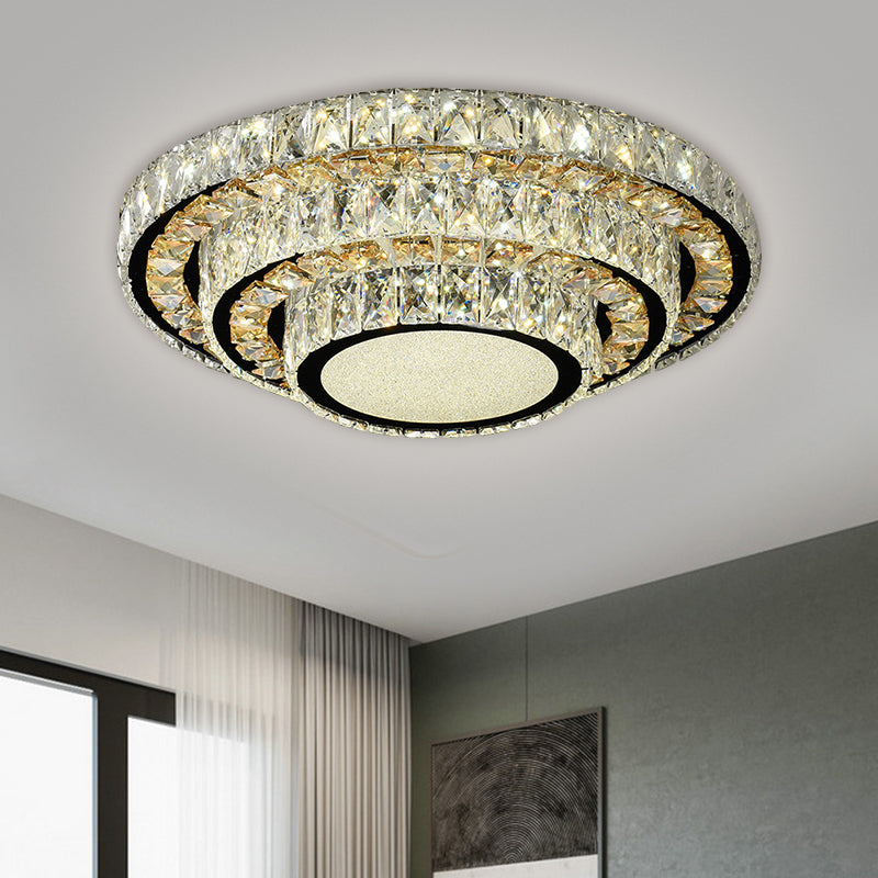 Stainless-Steel Layered Circle Flush Light Modern Style Clear Beveled Crystal LED Ceiling Lighting for Bedroom Clearhalo 'Ceiling Lights' 'Close To Ceiling Lights' 'Close to ceiling' 'Flush mount' Lighting' 1694868