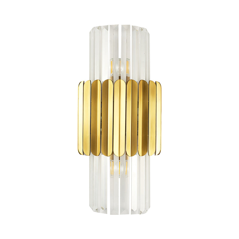 Half-Cylinder Sconce Light Fixture Minimalist Clear Crystal 2 Lights Bedroom Wall Lighting in Gold Clearhalo 'Modern wall lights' 'Modern' 'Wall Lamps & Sconces' 'Wall Lights' Lighting' 1694873