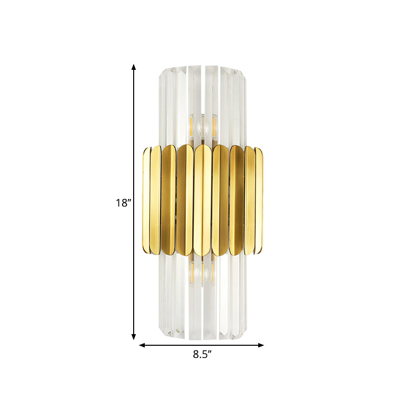 Half-Cylinder Sconce Light Fixture Minimalist Clear Crystal 2 Lights Bedroom Wall Lighting in Gold Clearhalo 'Modern wall lights' 'Modern' 'Wall Lamps & Sconces' 'Wall Lights' Lighting' 1694874