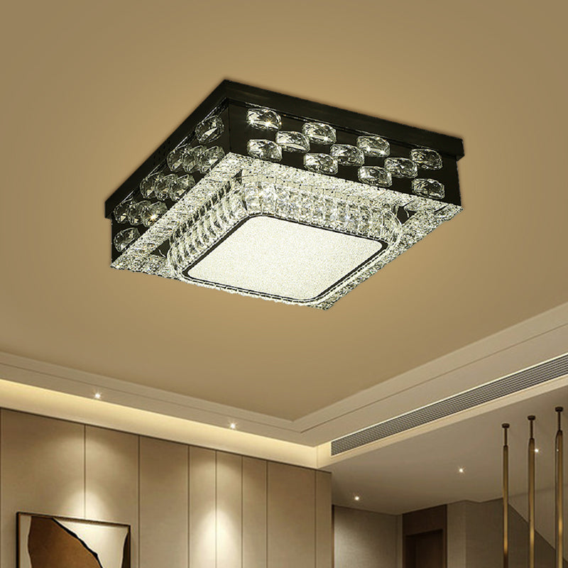 Round/Square Ceiling Lighting Minimalism Beveled Crystal LED Chrome Flush Mount Fixture in Warm/White Light Chrome Square Clearhalo 'Ceiling Lights' 'Close To Ceiling Lights' 'Close to ceiling' 'Flush mount' Lighting' 1694875