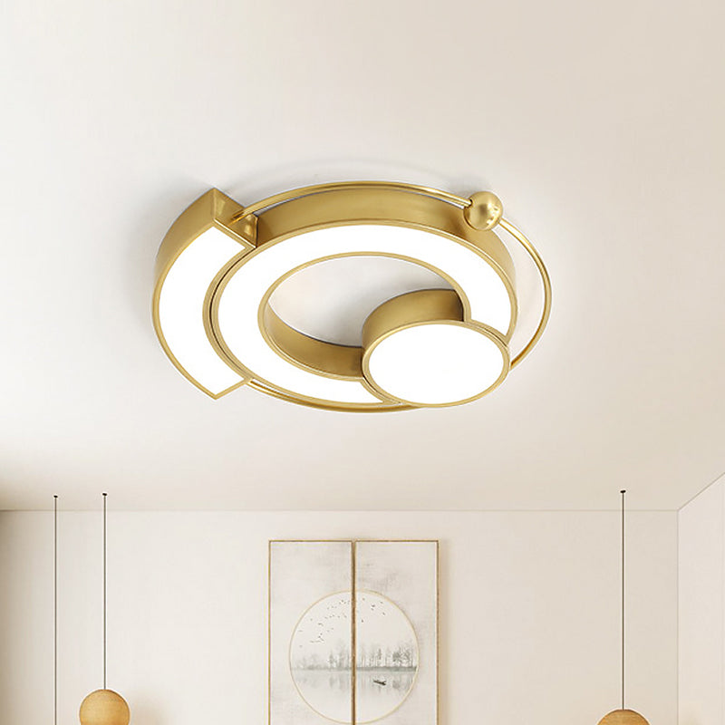 Gold Hollow Circle Flush Mount Lighting Modernist LED Metallic Flush Light Fixture in Warm/White Light Gold Clearhalo 'Ceiling Lights' 'Close To Ceiling Lights' 'Close to ceiling' 'Flush mount' Lighting' 1694888