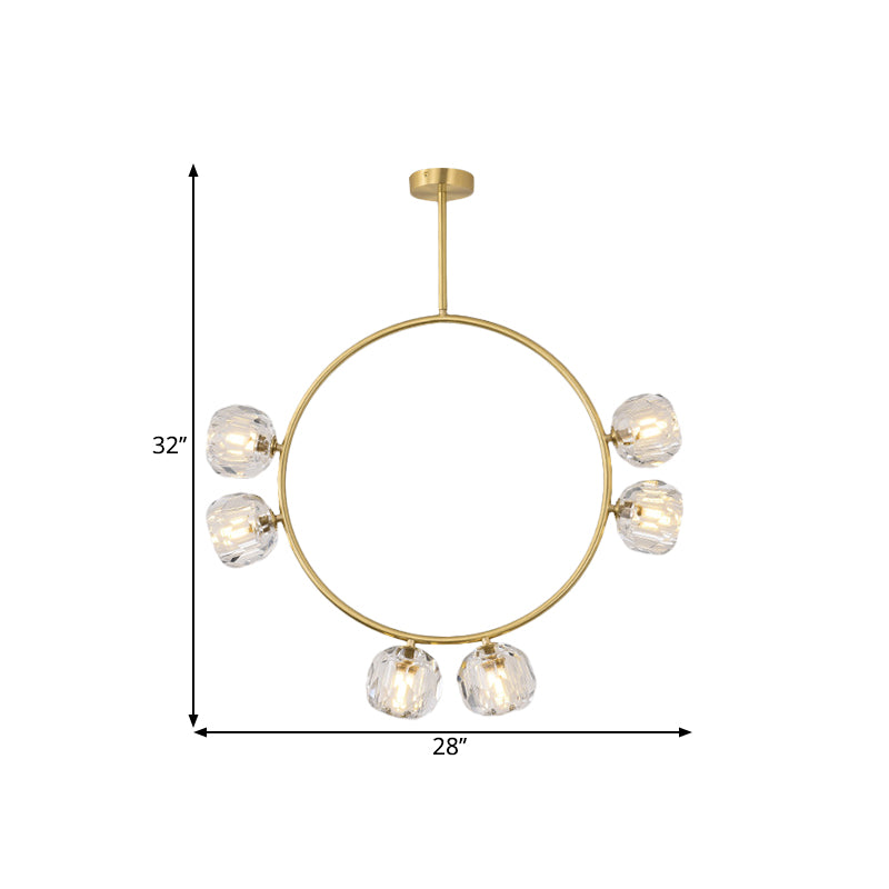 Minimal Loop Semi Flush Light Metal 3/6 Heads Corridor LED Ceiling Lighting in Gold with Ball Faceted Crystal Shade Clearhalo 'Ceiling Lights' 'Close To Ceiling Lights' 'Close to ceiling' 'Semi-flushmount' Lighting' 1694917