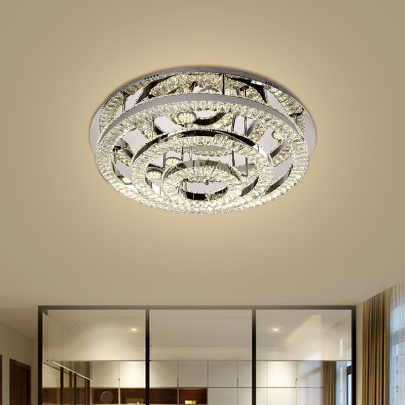 Layered Ring Crystal Block Ceiling Lamp Contemporary LED Chrome Semi Flush Mount in Warm/White Light Chrome Clearhalo 'Ceiling Lights' 'Close To Ceiling Lights' 'Close to ceiling' 'Semi-flushmount' Lighting' 1694922