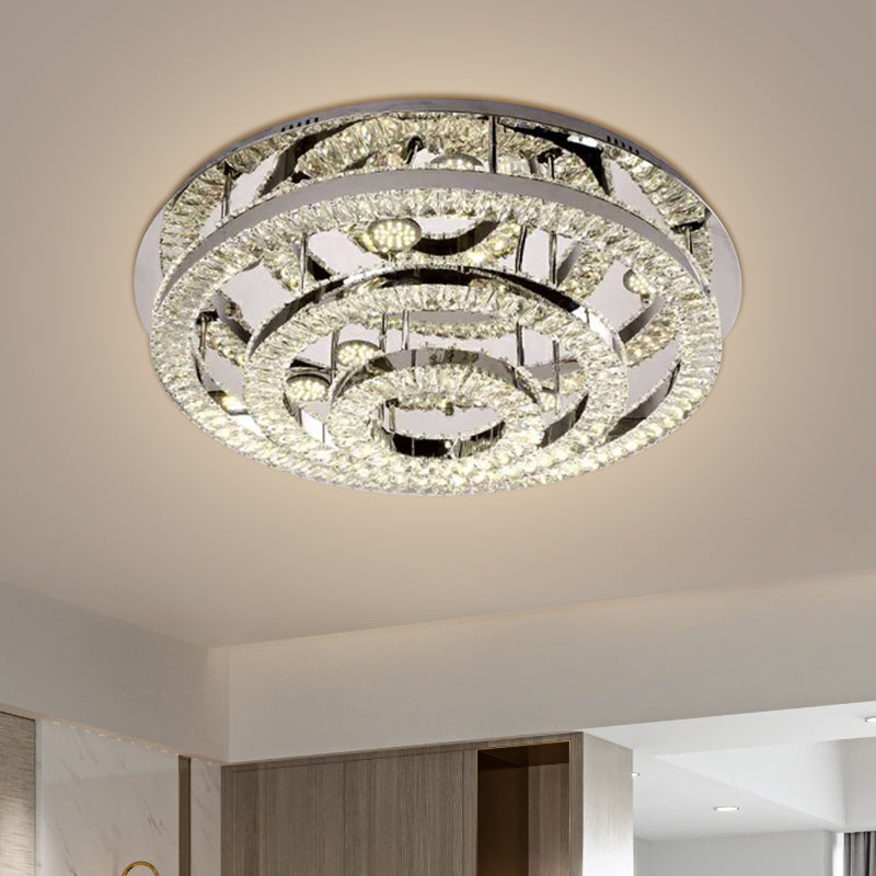 Layered Ring Crystal Block Ceiling Lamp Contemporary LED Chrome Semi Flush Mount in Warm/White Light Clearhalo 'Ceiling Lights' 'Close To Ceiling Lights' 'Close to ceiling' 'Semi-flushmount' Lighting' 1694923