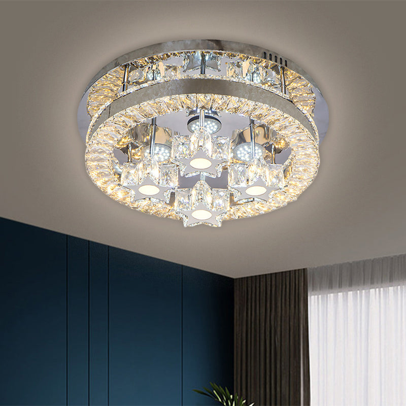 Halo Flush Light Fixture Simple Clear Crystal Stainless-Steel LED Ceiling Lighting with Star/Spiral Design for Living Room Clear A Clearhalo 'Ceiling Lights' 'Close To Ceiling Lights' 'Close to ceiling' 'Flush mount' Lighting' 1694938