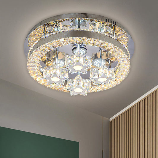 Halo Flush Light Fixture Simple Clear Crystal Stainless-Steel LED Ceiling Lighting with Star/Spiral Design for Living Room Clearhalo 'Ceiling Lights' 'Close To Ceiling Lights' 'Close to ceiling' 'Flush mount' Lighting' 1694939