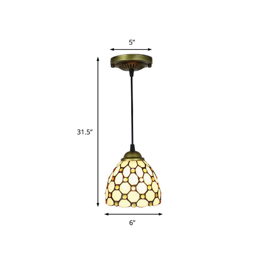 6"/7.5"/16" W Brass 1 Head Drop Pendant Tiffany Hand Cut Glass Bowl Suspension Light with Jewel for Living Room Clearhalo 'Ceiling Lights' 'Industrial' 'Middle Century Pendants' 'Pendant Lights' 'Pendants' 'Tiffany close to ceiling' 'Tiffany Pendants' 'Tiffany' Lighting' 169495