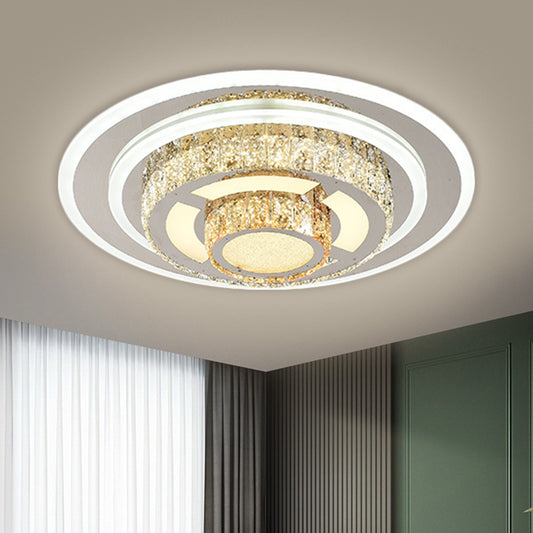 Layered Circular Faceted Crystal Flush Light Contemporary Stainless-Steel LED Close to Ceiling Lamp for Living Room Stainless-Steel Clearhalo 'Ceiling Lights' 'Close To Ceiling Lights' 'Close to ceiling' 'Flush mount' Lighting' 1695012