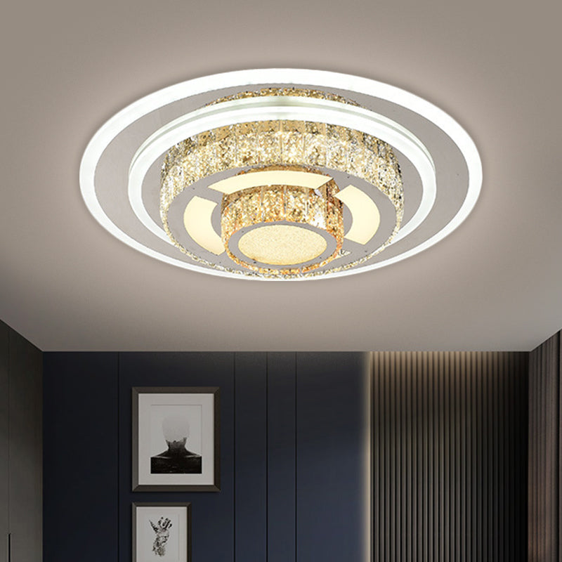 Layered Circular Faceted Crystal Flush Light Contemporary Stainless-Steel LED Close to Ceiling Lamp for Living Room Clearhalo 'Ceiling Lights' 'Close To Ceiling Lights' 'Close to ceiling' 'Flush mount' Lighting' 1695013